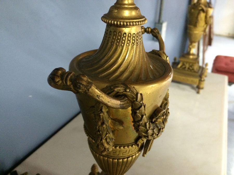 Stunning Pair of Ornate Dore? Gilded French Candelabra Lamps with Cherubs