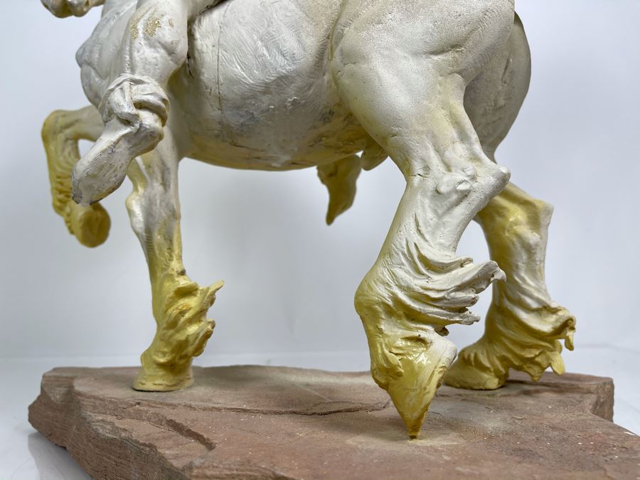 Max Turner One Of A Kind Sculpture After Prince Valiant Comic Strip On Slate Base (Prince Valiant Riding Horse) 24'H X 19'W X 12'D 20lbs (One Of His Last Works) [Photo 25]