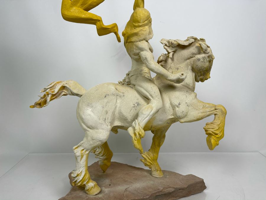 Max Turner One Of A Kind Sculpture After Prince Valiant Comic Strip On Slate Base (Prince Valiant Riding Horse) 24'H X 19'W X 12'D 20lbs (One Of His Last Works) [Photo 17]