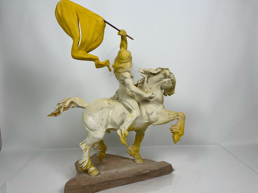 Max Turner One Of A Kind Sculpture After Prince Valiant Comic Strip On Slate Base (Prince Valiant Riding Horse) 24'H X 19'W X 12'D 20lbs (One Of His Last Works) [Photo 16]