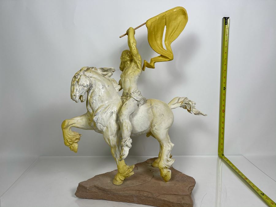Max Turner One Of A Kind Sculpture After Prince Valiant Comic Strip On Slate Base (Prince Valiant Riding Horse) 24'H X 19'W X 12'D 20lbs (One Of His Last Works) [Photo 2]
