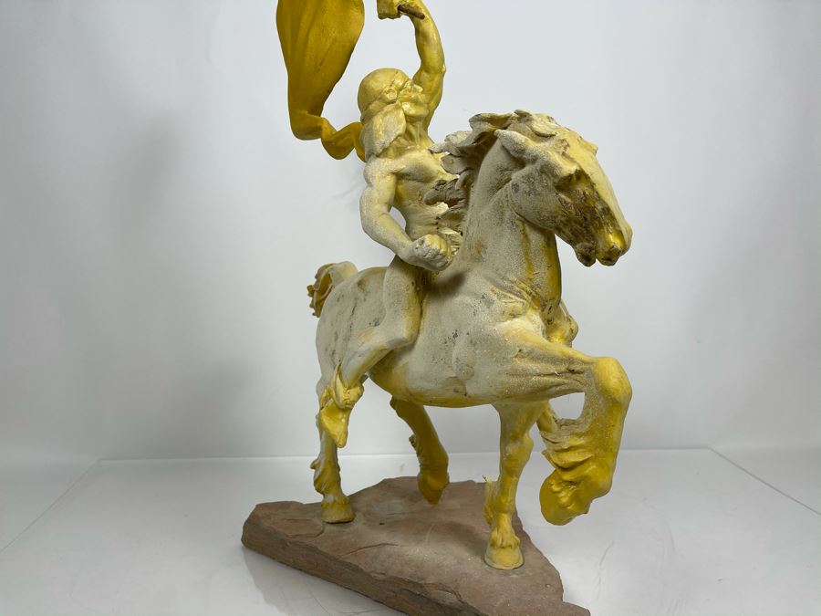 Max Turner One Of A Kind Sculpture After Prince Valiant Comic Strip On Slate Base (Prince Valiant Riding Horse) 24'H X 19'W X 12'D 20lbs (One Of His Last Works) [Photo 11]