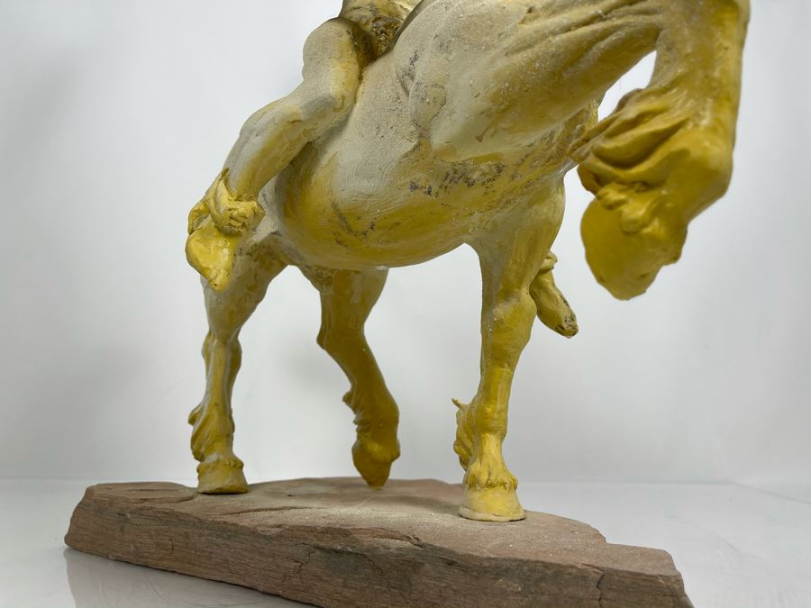 Max Turner One Of A Kind Sculpture After Prince Valiant Comic Strip On Slate Base (Prince Valiant Riding Horse) 24'H X 19'W X 12'D 20lbs (One Of His Last Works) [Photo 13]