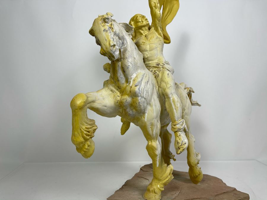 Max Turner One Of A Kind Sculpture After Prince Valiant Comic Strip On Slate Base (Prince Valiant Riding Horse) 24'H X 19'W X 12'D 20lbs (One Of His Last Works) [Photo 10]