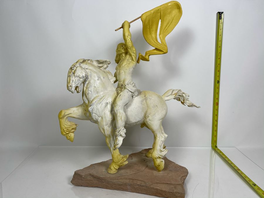 Max Turner One Of A Kind Sculpture After Prince Valiant Comic Strip On Slate Base (Prince Valiant Riding Horse) 24'H X 19'W X 12'D 20lbs (One Of His Last Works)