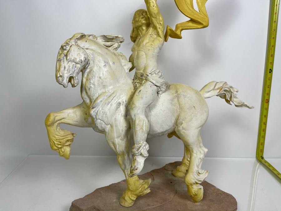 Max Turner One Of A Kind Sculpture After Prince Valiant Comic Strip On Slate Base (Prince Valiant Riding Horse) 24'H X 19'W X 12'D 20lbs (One Of His Last Works) [Photo 3]