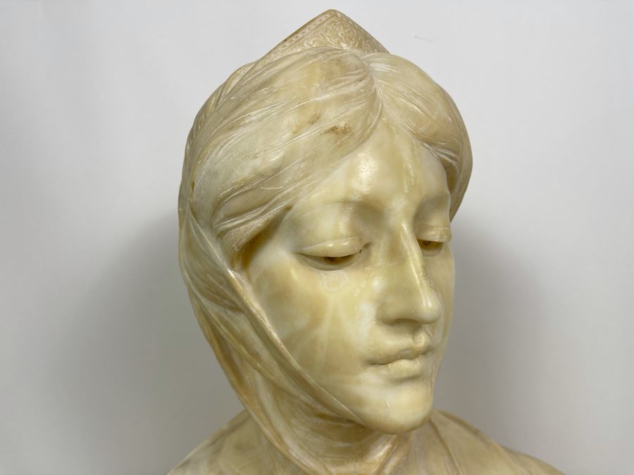 Professor Antonio Frilli Florentine Sculptor (Italian, 1860-1902) Antique Carved Alabaster Bust Masterpiece Sculpture Of Girl From Max Turner's Estate 19'H X 18'W X 10'D 72lbs [Photo 7]