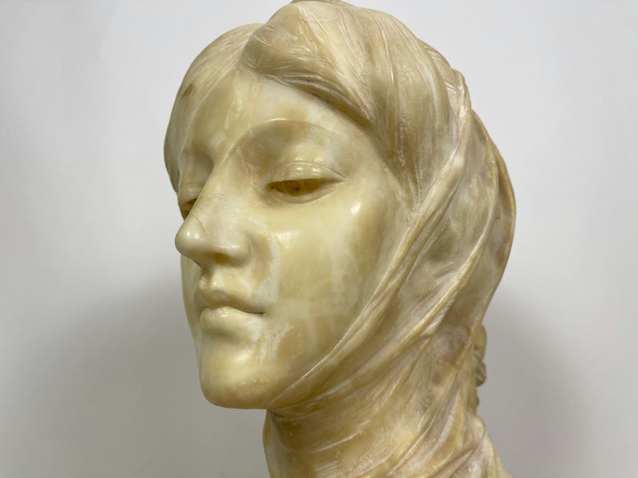 Professor Antonio Frilli Florentine Sculptor (Italian, 1860-1902) Antique Carved Alabaster Bust Masterpiece Sculpture Of Girl From Max Turner's Estate 19'H X 18'W X 10'D 72lbs [Photo 34]