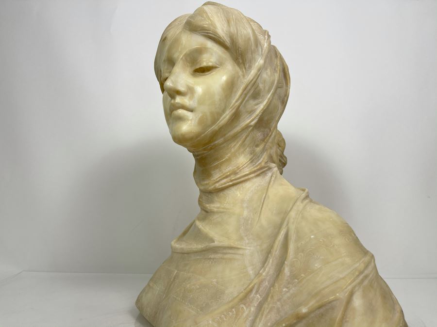 Professor Antonio Frilli Florentine Sculptor (Italian, 1860-1902) Antique Carved Alabaster Bust Masterpiece Sculpture Of Girl From Max Turner's Estate 19'H X 18'W X 10'D 72lbs [Photo 36]