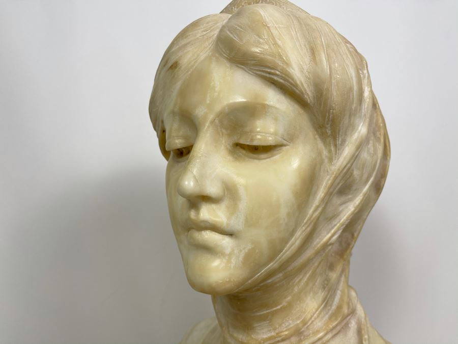Professor Antonio Frilli Florentine Sculptor (Italian, 1860-1902) Antique Carved Alabaster Bust Masterpiece Sculpture Of Girl From Max Turner's Estate 19'H X 18'W X 10'D 72lbs [Photo 41]