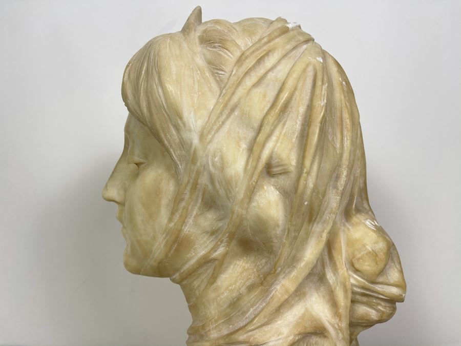 Professor Antonio Frilli Florentine Sculptor (Italian, 1860-1902) Antique Carved Alabaster Bust Masterpiece Sculpture Of Girl From Max Turner's Estate 19'H X 18'W X 10'D 72lbs [Photo 31]