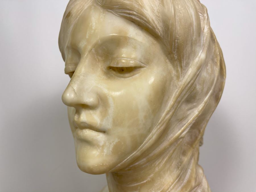 Professor Antonio Frilli Florentine Sculptor (Italian, 1860-1902) Antique Carved Alabaster Bust Masterpiece Sculpture Of Girl From Max Turner's Estate 19'H X 18'W X 10'D 72lbs [Photo 33]