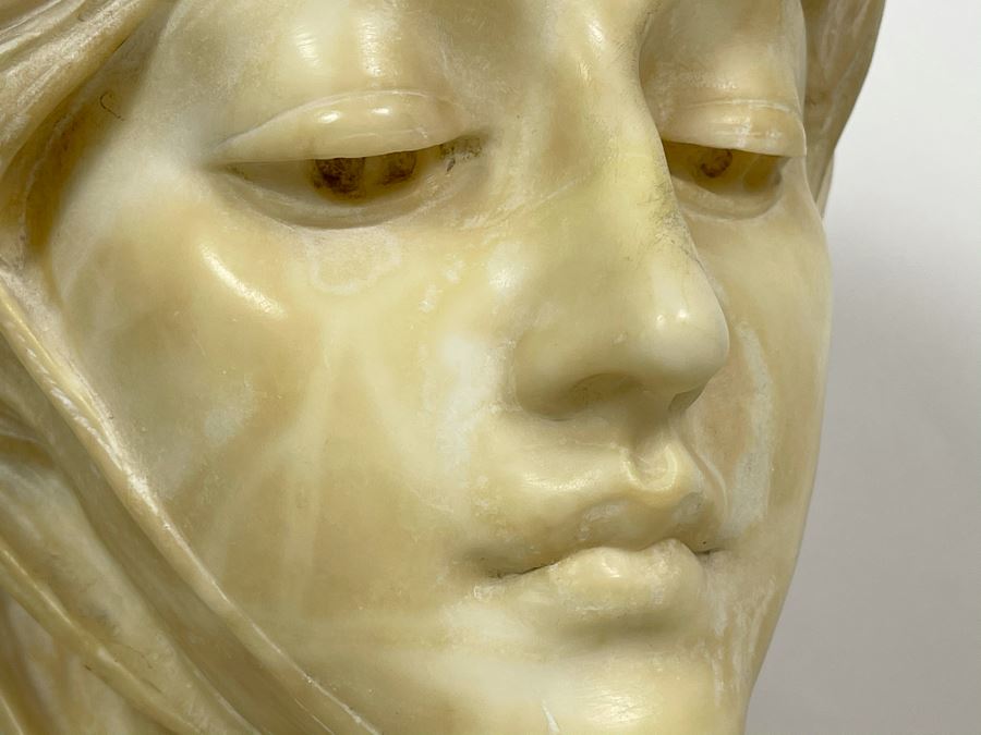 Professor Antonio Frilli Florentine Sculptor (Italian, 1860-1902) Antique Carved Alabaster Bust Masterpiece Sculpture Of Girl From Max Turner's Estate 19'H X 18'W X 10'D 72lbs [Photo 8]