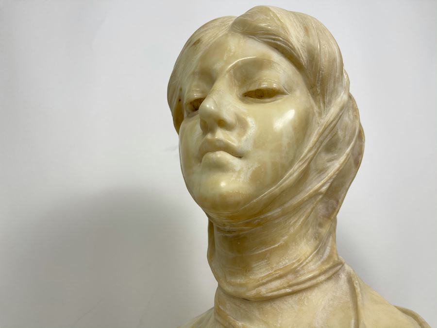 Professor Antonio Frilli Florentine Sculptor (Italian, 1860-1902) Antique Carved Alabaster Bust Masterpiece Sculpture Of Girl From Max Turner's Estate 19'H X 18'W X 10'D 72lbs [Photo 38]