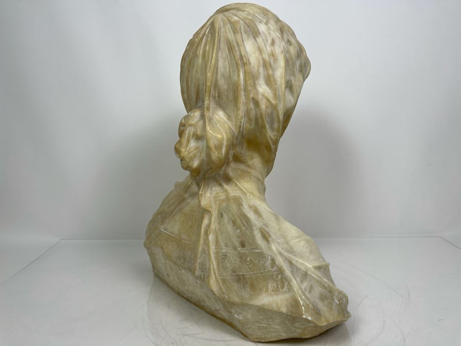 Professor Antonio Frilli Florentine Sculptor (Italian, 1860-1902) Antique Carved Alabaster Bust Masterpiece Sculpture Of Girl From Max Turner's Estate 19'H X 18'W X 10'D 72lbs [Photo 14]