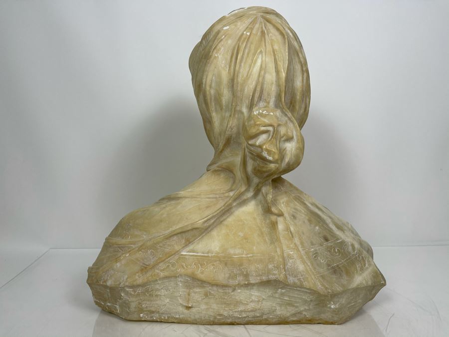 Professor Antonio Frilli Florentine Sculptor (Italian, 1860-1902) Antique Carved Alabaster Bust Masterpiece Sculpture Of Girl From Max Turner's Estate 19'H X 18'W X 10'D 72lbs [Photo 17]