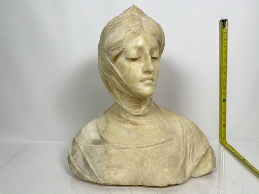 Professor Antonio Frilli Florentine Sculptor (Italian, 1860-1902) Antique Carved Alabaster Bust Masterpiece Sculpture Of Girl From Max Turner's Estate 19'H X 18'W X 10'D 72lbs [Photo 3]