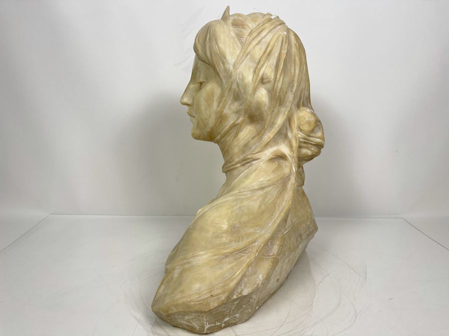 Professor Antonio Frilli Florentine Sculptor (Italian, 1860-1902) Antique Carved Alabaster Bust Masterpiece Sculpture Of Girl From Max Turner's Estate 19'H X 18'W X 10'D 72lbs [Photo 30]