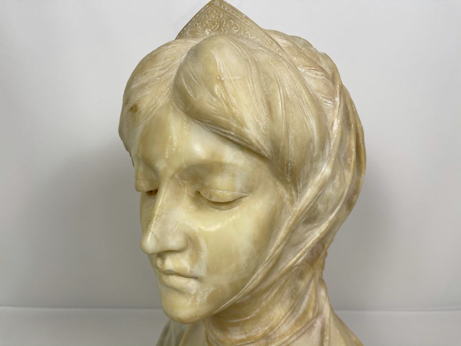 Professor Antonio Frilli Florentine Sculptor (Italian, 1860-1902) Antique Carved Alabaster Bust Masterpiece Sculpture Of Girl From Max Turner's Estate 19'H X 18'W X 10'D 72lbs [Photo 43]