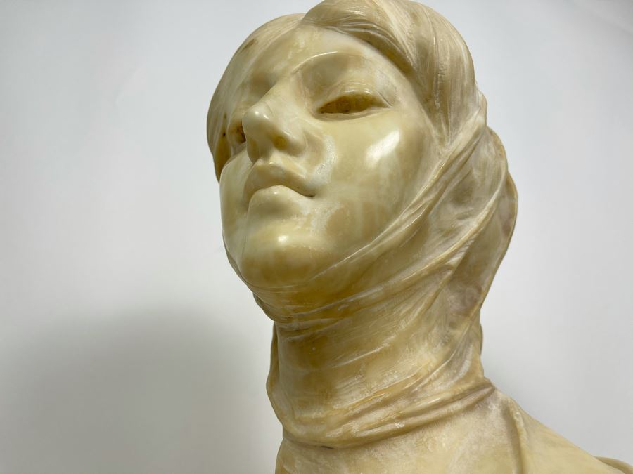 Professor Antonio Frilli Florentine Sculptor (Italian, 1860-1902) Antique Carved Alabaster Bust Masterpiece Sculpture Of Girl From Max Turner's Estate 19'H X 18'W X 10'D 72lbs [Photo 39]