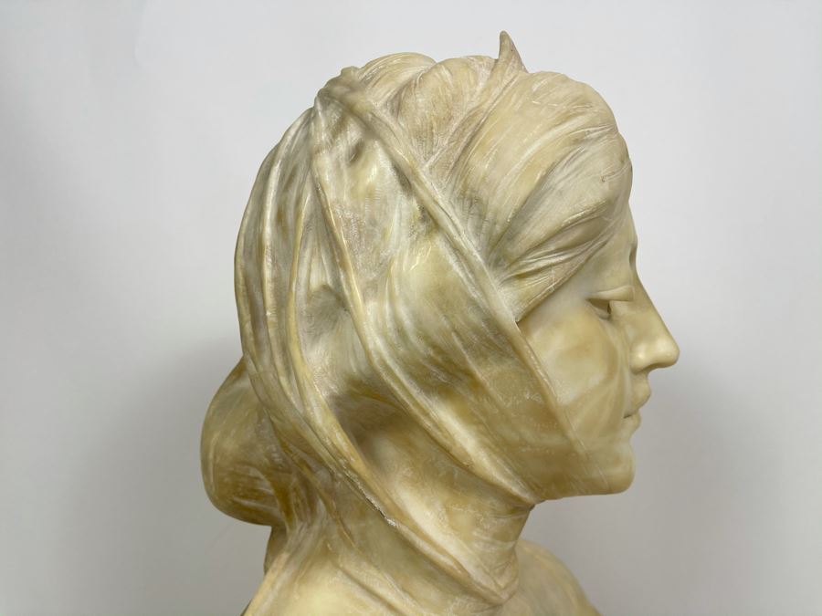 Professor Antonio Frilli Florentine Sculptor (Italian, 1860-1902) Antique Carved Alabaster Bust Masterpiece Sculpture Of Girl From Max Turner's Estate 19'H X 18'W X 10'D 72lbs [Photo 12]