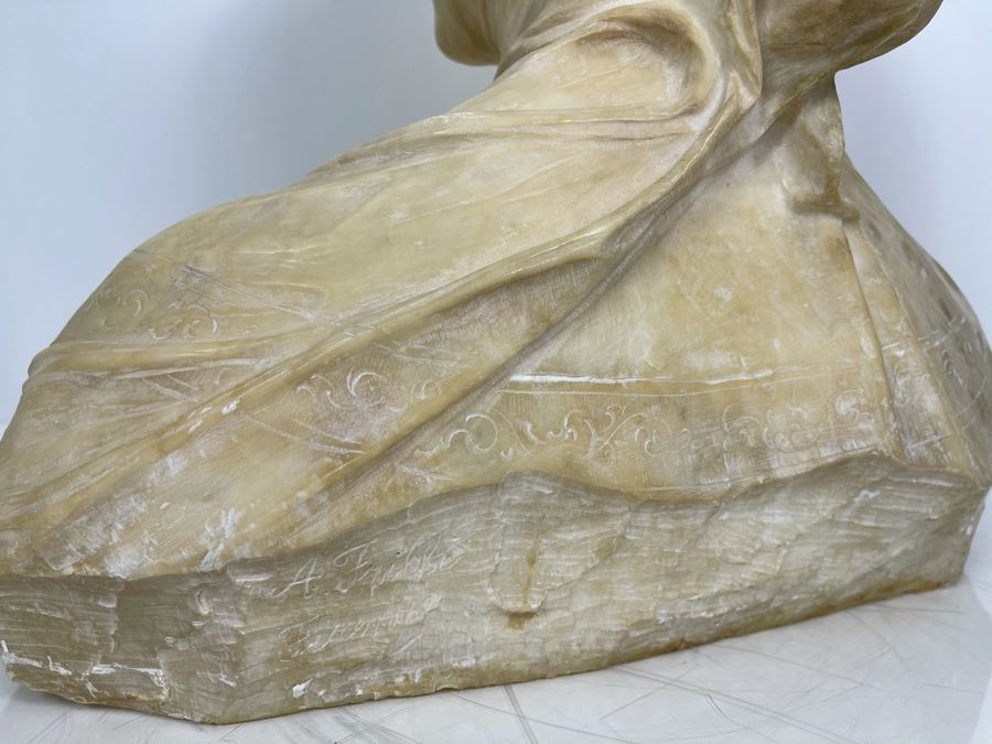 Professor Antonio Frilli Florentine Sculptor (Italian, 1860-1902) Antique Carved Alabaster Bust Masterpiece Sculpture Of Girl From Max Turner's Estate 19'H X 18'W X 10'D 72lbs [Photo 27]
