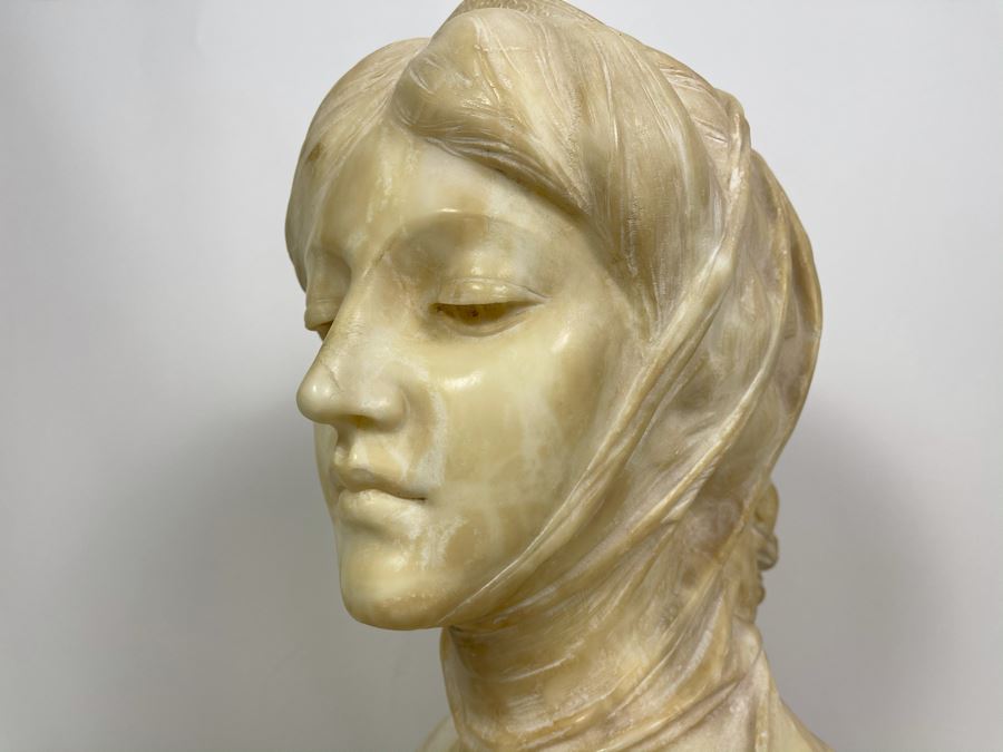 Professor Antonio Frilli Florentine Sculptor (Italian, 1860-1902) Antique Carved Alabaster Bust Masterpiece Sculpture Of Girl From Max Turner's Estate 19'H X 18'W X 10'D 72lbs [Photo 42]