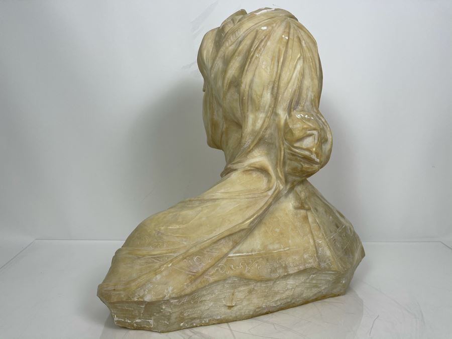 Professor Antonio Frilli Florentine Sculptor (Italian, 1860-1902) Antique Carved Alabaster Bust Masterpiece Sculpture Of Girl From Max Turner's Estate 19'H X 18'W X 10'D 72lbs [Photo 29]