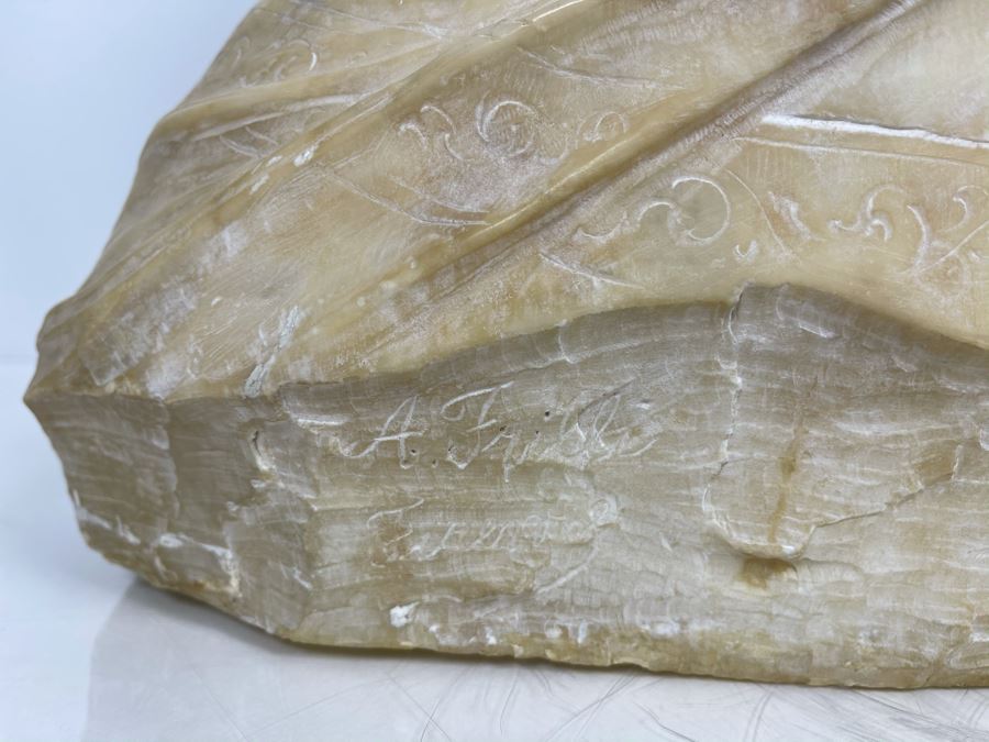 Professor Antonio Frilli Florentine Sculptor (Italian, 1860-1902) Antique Carved Alabaster Bust Masterpiece Sculpture Of Girl From Max Turner's Estate 19'H X 18'W X 10'D 72lbs [Photo 18]