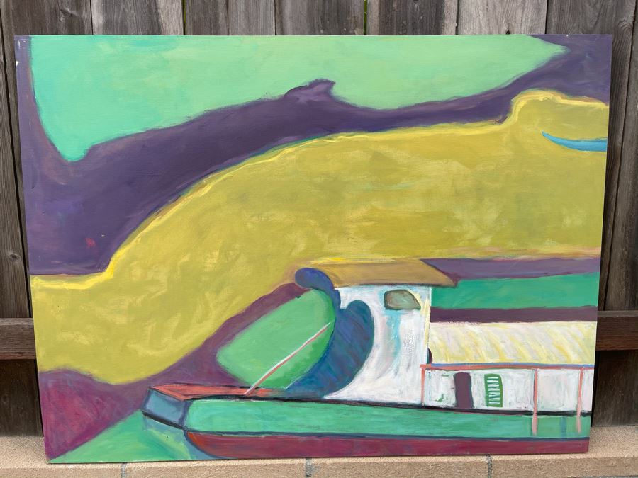 Original Jean Klafs Abstract Expressionist Ship Painting On Canvas 48 X 36 [Photo 2]