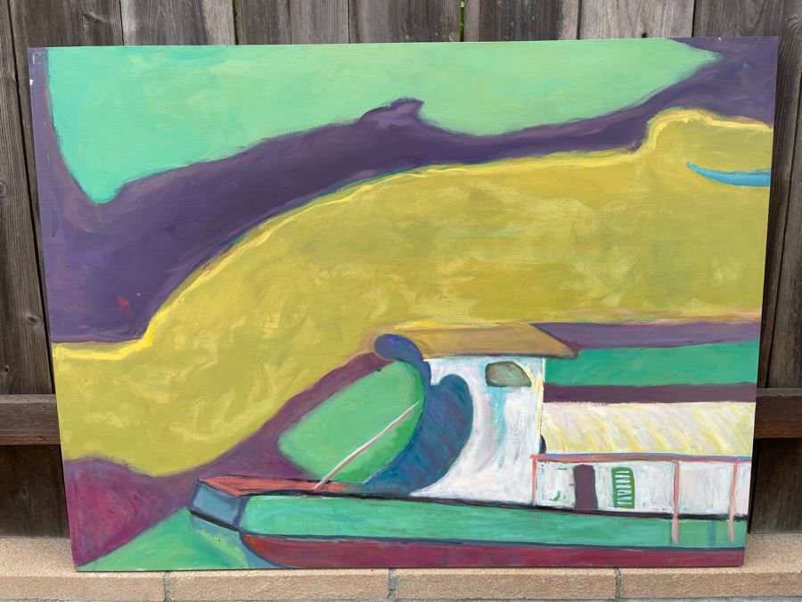 Original Jean Klafs Abstract Expressionist Ship Painting On Canvas 48 X 36 [Photo 3]