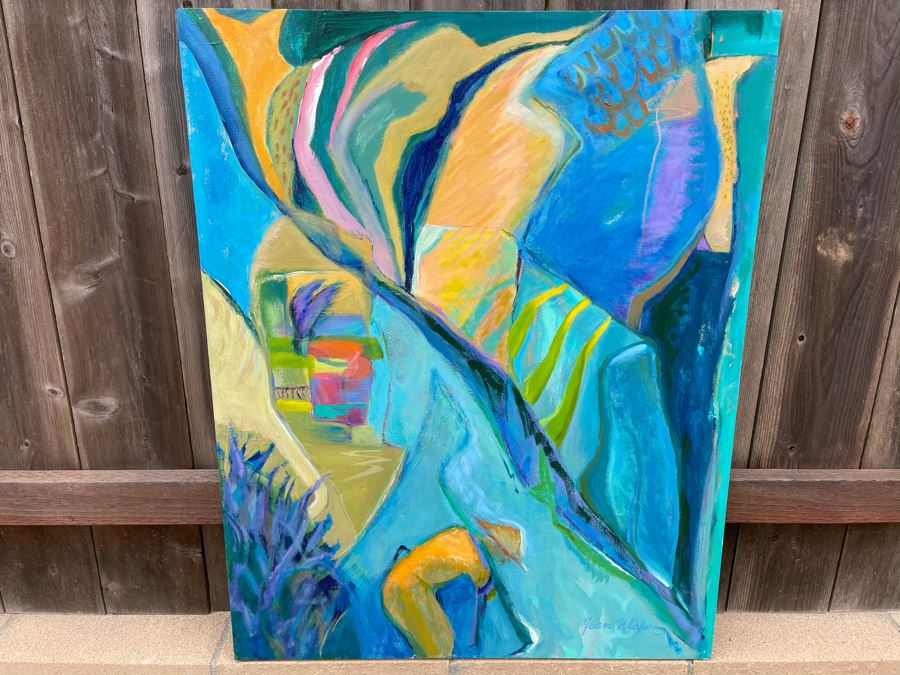 Original Jean Klafs Abstract Expressionist Painting On Canvas Titled 'Ricefield' 40 X 32 [Photo 2]