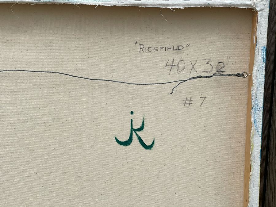 Original Jean Klafs Abstract Expressionist Painting On Canvas Titled 'Ricefield' 40 X 32 [Photo 9]