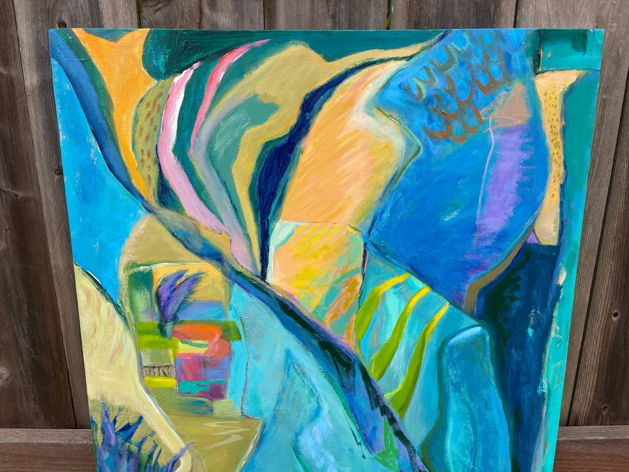 Original Jean Klafs Abstract Expressionist Painting On Canvas Titled 'Ricefield' 40 X 32 [Photo 4]