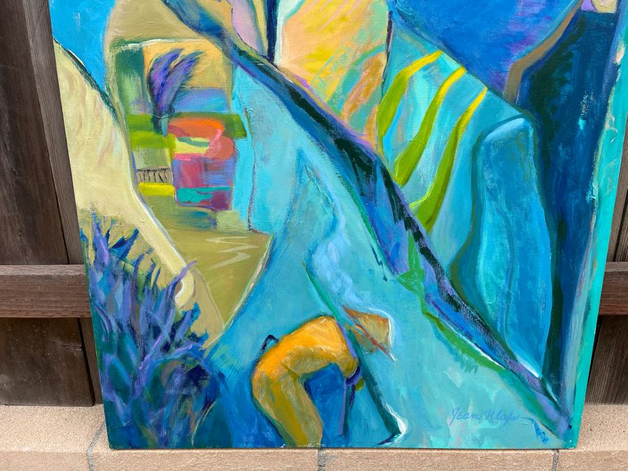 Original Jean Klafs Abstract Expressionist Painting On Canvas Titled 'Ricefield' 40 X 32 [Photo 3]