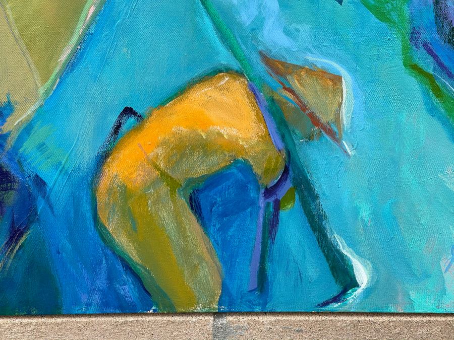 Original Jean Klafs Abstract Expressionist Painting On Canvas Titled 'Ricefield' 40 X 32 [Photo 6]