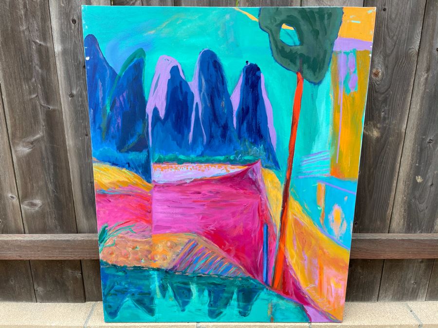 Original Jean Klafs Abstract Expressionist Painting On Canvas Titled 'Guilin Pinnacles' 42 X 34 [Photo 2]