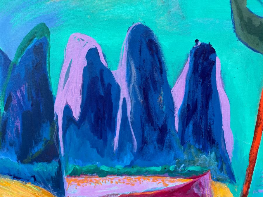 Original Jean Klafs Abstract Expressionist Painting On Canvas Titled 'Guilin Pinnacles' 42 X 34 [Photo 5]