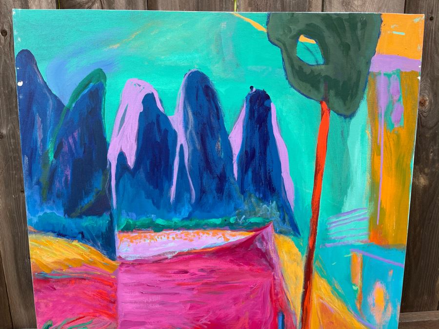 Original Jean Klafs Abstract Expressionist Painting On Canvas Titled 'Guilin Pinnacles' 42 X 34 [Photo 3]