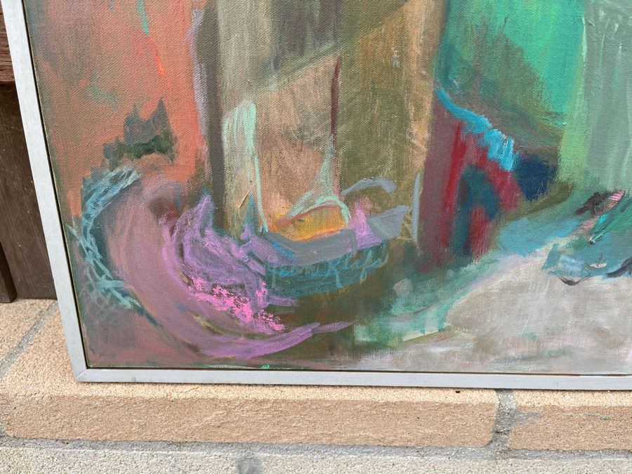 Original Jean Klafs Abstract Expressionist Framed Painting On Canvas Titled 'Making Piki Bread' 40 X 30 [Photo 8]