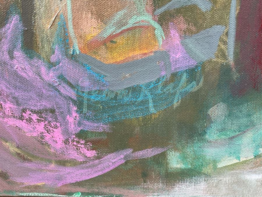 Original Jean Klafs Abstract Expressionist Framed Painting On Canvas Titled 'Making Piki Bread' 40 X 30 [Photo 9]