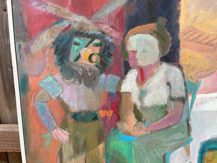 Original Jean Klafs Abstract Expressionist Framed Painting On Canvas Titled 'Making Piki Bread' 40 X 30 [Photo 4]