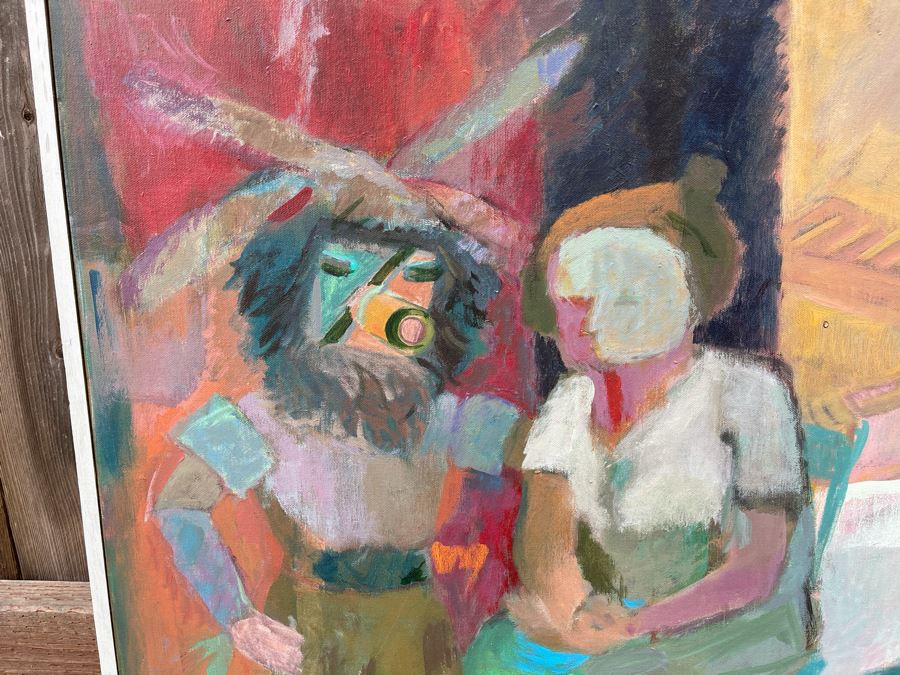 Original Jean Klafs Abstract Expressionist Framed Painting On Canvas Titled 'Making Piki Bread' 40 X 30 [Photo 3]