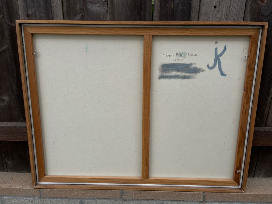 Original Jean Klafs Abstract Expressionist Framed Painting On Canvas Titled 'Making Piki Bread' 40 X 30 [Photo 10]