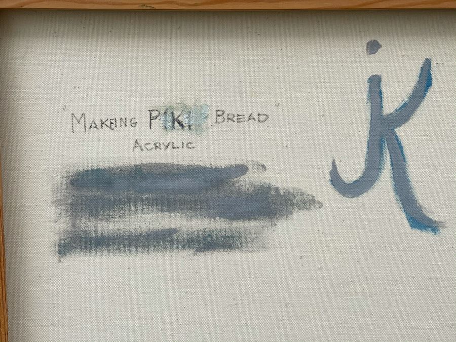 Original Jean Klafs Abstract Expressionist Framed Painting On Canvas Titled 'Making Piki Bread' 40 X 30 [Photo 11]