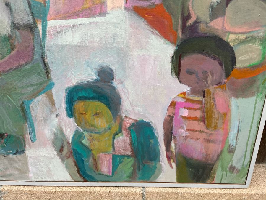 Original Jean Klafs Abstract Expressionist Framed Painting On Canvas Titled 'Making Piki Bread' 40 X 30 [Photo 5]