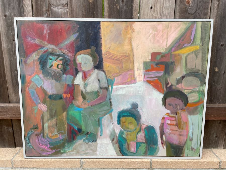 Original Jean Klafs Abstract Expressionist Framed Painting On Canvas Titled 'Making Piki Bread' 40 X 30 [Photo 2]