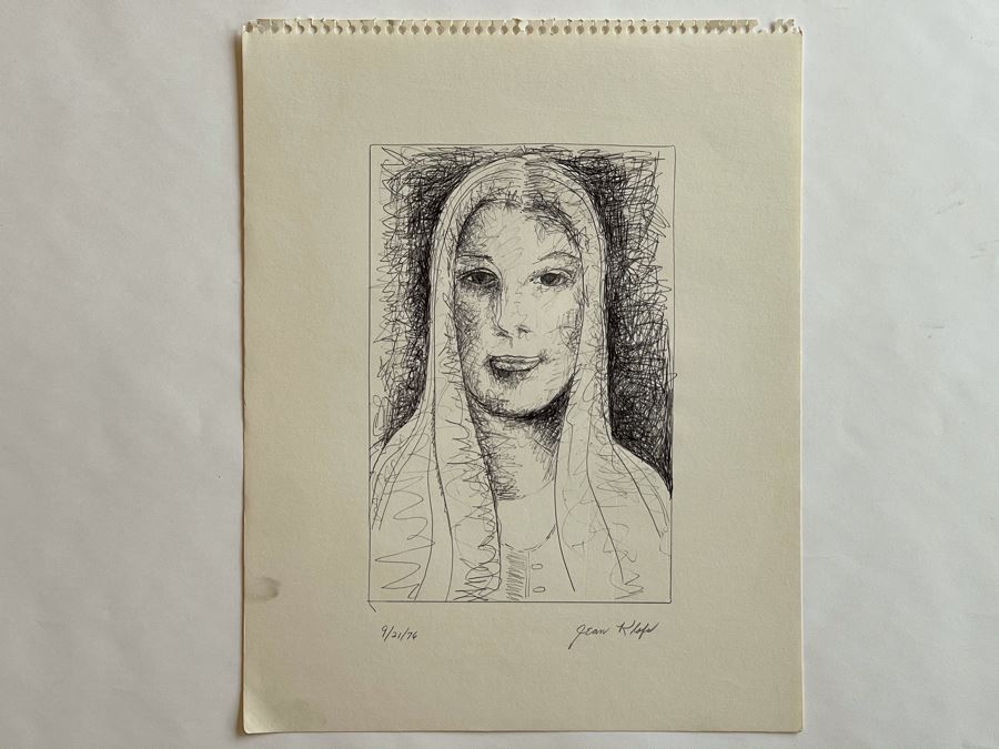 Original Jean Klafs Ink Portrait Drawing On Paper 1976 11 X 14 [Photo 2]