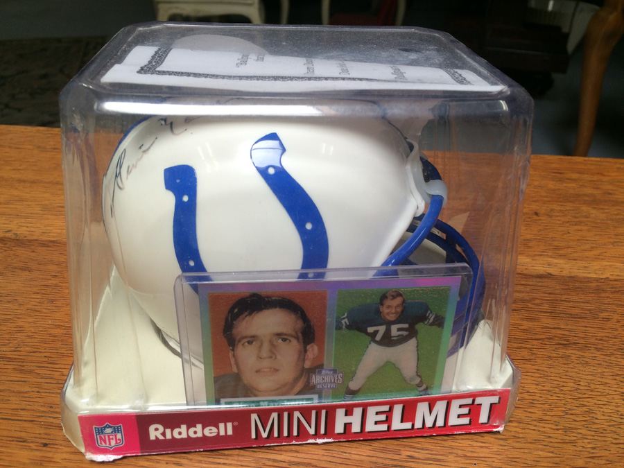 Signed Mini Football Helmet Gino Marchetti with Certificate of Authenticity and Football Card [Photo 1]