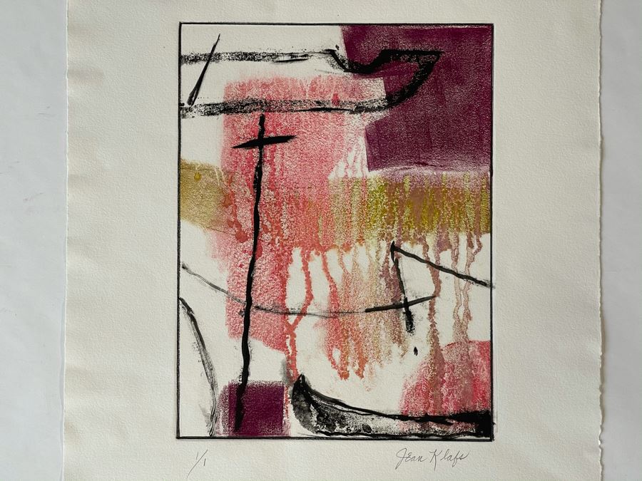 Original Jean Klafs Abstract Expressionist Monotype On Paper 15 X 20
